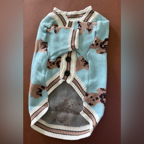 Other - Light Blue Dog Sweater with Brown Bear Pattern
